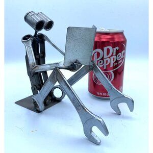 Metal Sculpture Recycled Original Scrap Tool Man Reading Hand Crafted